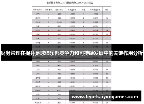 财务管理在提升足球俱乐部竞争力和可持续发展中的关键作用分析 财务管理在提升足球俱乐部竞争力和可持续发展中的关键作用分析