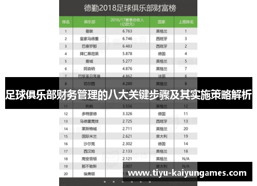 足球俱乐部财务管理的八大关键步骤及其实施策略解析 足球俱乐部财务管理的八大关键步骤及其实施策略解析